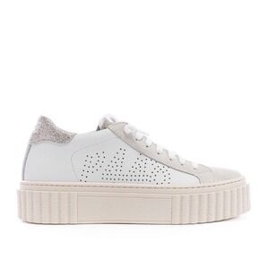 P448 Womens Creeper Platform Sneakers White‎ Pluto Leather Glitter Size 9/39